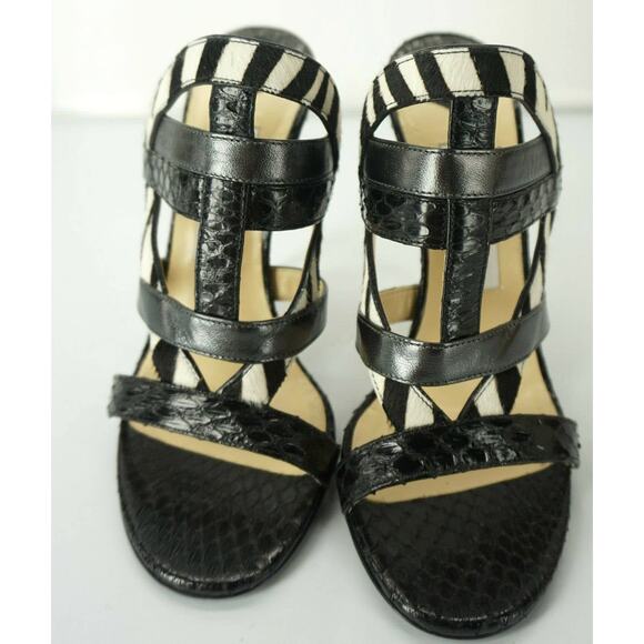Jimmy Choo Black Multi Leather Vanisa Strappy Slide Sandals Size 37 Heel Mule - Picture 10 of 13
